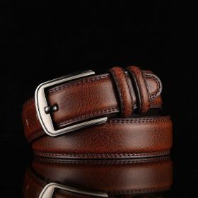 Genuine Leather Men's Belt Fashion Alloy Pin Buckle Belts Fashion Luxury Jeans Belts For Men Business Belt Female Belt (Color: Brown, size: 120cm(47in))