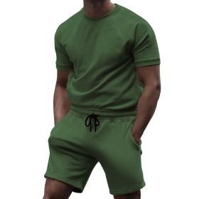 Men Short Sets 2 Piece Outfits Fashion Summer Tracksuits Casual Tee  Short Set (Color: Green, size: S)